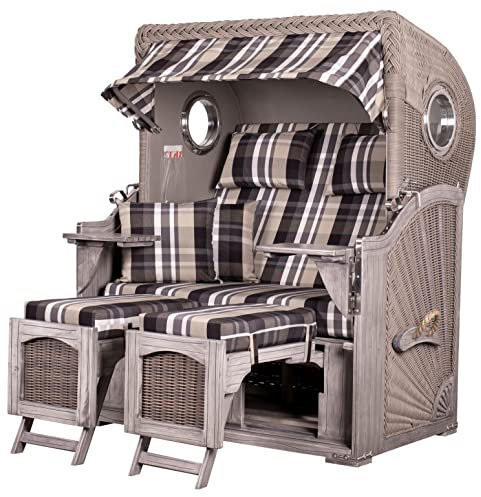 bene living Strandkorb-Set Ammersee 2-Sitzer Mahagoni Washed Grey - PE Koboo Grey - Modell 583 - Liftersystem