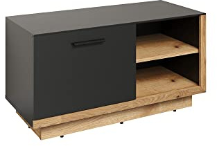 trendteam smart living - Synnax - Sitzbank - Anthrazit/Evoke Eiche - Garderobenbank mit 1 Klappe und 2 offenen Fächern - (BxHxT) 90 x 48 x 40 cm - Soft-Close-Funktion - kratzfest | B 90 x H 48 x T 40 cm · Soft-Close-Dämpfer · 1 Klappe, 2 offene Fächer, 1 Einlegeboden
