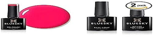 Bluesky Gel Nail Polish, Fruit Twist Neon25, Bright Pink and No Wipe Top Coat and Base Coat, Soak Off LED UV Gel Nail Polish Set, Long Lasting, Shiny, High Gloss Finish, Clear, 2 x 10ml Bottles
