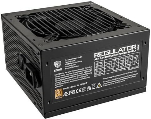 Kolink Serie Regulator PSU, 80 Plus Gold, ATX 3.0, totalmente modular, PCIe 5.0, 12VHPWR, condensadores 100% japoneses, 140 mm, 850 W