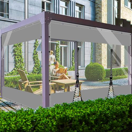 AMXFS Telone di copertura trasparente con occhielli, impermeabile, 0,55 mm, in PVC, 530 g/m², resistente alle intemperie, per gazebo, balcone, mobili da giardino, 2 x 2,2 m