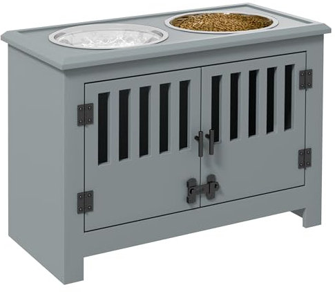 PawHut Raised Dog Bowls for Large Dogs Feeding Station w/Stand, Storage - Grey