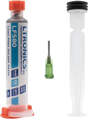 LTronics LF580 Pâte à souder sans plomb sans nettoyage 138 °C Sn42 Tin Bi58 Bismuth, kit de seringue 35 g
