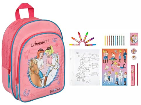 Kindergartenrucksack Bibi & Tina Mädchen - Personalisiert mit Name - Set Pferde Kinderrucksack