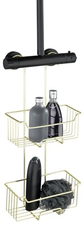 WENKO Thermostat-Dusch-Caddy Mod. Milo, 2 Etagen, Duschregal zum Hängen an die Armatur, Ablage aus Edelstahl (rostfrei), 25 x 55 x 14 cm, Gold