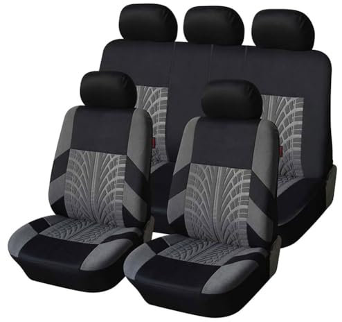SPXYMX 9 Stück Auto Sitzbezüge für Ford Fiesta | Fiesta Plus/Titanium/ST-Line/Active/ST 2008-2022, Universal Sitzbezügesets 5 Sitzer Seitenairbag Langlebig Atmungsaktiv Innenraum Zubehör,C/Grey