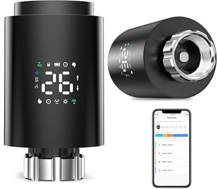 Valvola termostatica intelligente per radiatore: valvola termostatica programmabile, termostato Zigbee per regolazione della temperatura, controllo tramite app, hub Tuya Zigbee richiesto, Nero