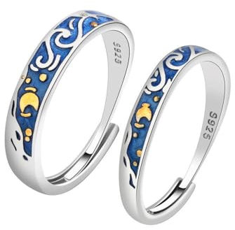 UOMSKTY Trendige, Verstellbare Versprechensringe Für Paare – Offener Ring Mit Sternenhimmel, Eleganter Verlobungs- Und Ehering-Schmuck, Charmante Modeaccessoires Für Verliebte, Frauen, Männer, G