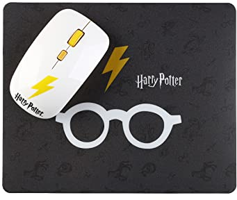 WONDEE Harry Potter Ensemble Souris et Tapis de Souris sans Fil avec Motif Harry Potter en Noir et Blanc, Article Officiel de Fans de Harry Potter, Cadeaux Harry Potter