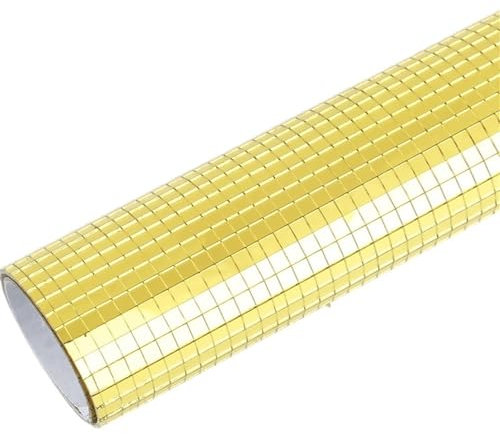 Mosaikfliesen 30x30cm Glasmosaik selbstklebende Splitter quadratische Spiegelmosaikfliesen for DIY handgefertigte Dekoration Wandaufkleber Glasfliesen(Color:5x5grid-Gold 30x30)