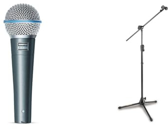 Shure Beta 58A Micrófono Vocal dinámico supercardioide de un Solo Elemento para Escenario y Estudio & Hercules Stands MS533B - Pie para micrófono