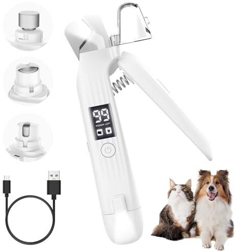 Simpeak 2 in 1 Krallenpflege für Hunde, Nagelknipser für Katzen, Elektrisch Krallenschleifer mit LED Licht, Wiederaufladbare Nagelschere Trimmer Nagelfeile für Verschiedene Körpertypen Haustier