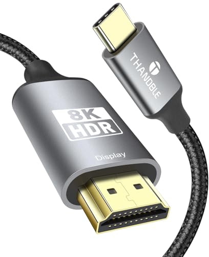 THANDBLE USB C to HDMI 2.1 Cable 1.8M/6FT, Support 8K@60Hz and 4K 120Hz, Dynamic HDR, Thunderbolt 3/4/5, USB 4 Port, Type C to HDMI Cable for MacBook Pro/Air, XPS, ThinkPad, iPhone 15/16 Series