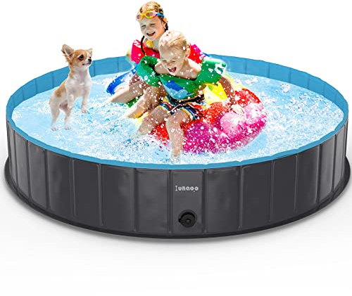 lunaoo Dog Paddling Pool Foldable Pet Swimming Pool, Portable Kiddie Pools for Kids, Outdoor Dog PVC Bathing Tub for Large Small Dogs, Light Blue, 160 x 30 cm