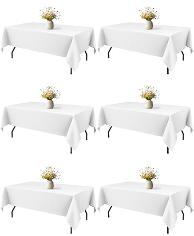 Niuara White Rectangle Table Cloth - 6 Pack, 60 x 84 Washable Polyester Tablecloth for 5FT Tables, Wrinkle-Resistant Table Cover for Weddings & Parties