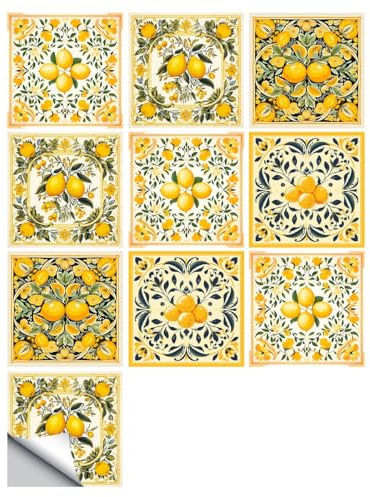 20 PCS Fliesenaufkleber,Moderne minimalistische,gelbe Zitrone,Wandpaneele Selbstklebend PVC Fliesenaufkleber Bad Wasserdicht Fliesen Leicht Zu Schrubben Fliesensticker,15x15cm