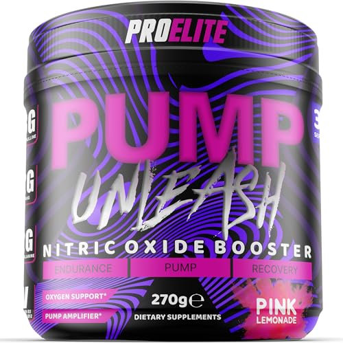 ProElite Pump Unleash Nitric Oxide Booster 270g, Pre Workout Powder, 30 Servings with Beta Alanine, Caffeine, Arginine (AAKG), Citrulline, Vitamin B3 - B12 (270g, Pink Lemonade)