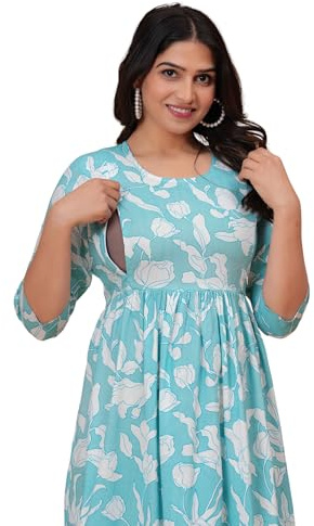 Jikonet Kurti mammaklänningar med dold dragkedja, bomullsfoder, gravidklänningar, Aero Blue, L