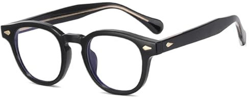 WFFZTZW Brillengestell für Damen, modisch, transparent, Retro-Brille, für Herren, mit Federscharnier und Nieten (schwarz-golden)