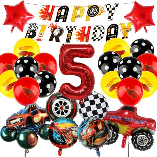 Auto Geburtstagsdeko 5 Jahre Jungen Luftballons- Wheels Kindergeburtstag Deko Folienballon Happy Birthday Geburtstag Balloon Banner für Kinder Party Hintergrunden Supplies Deko