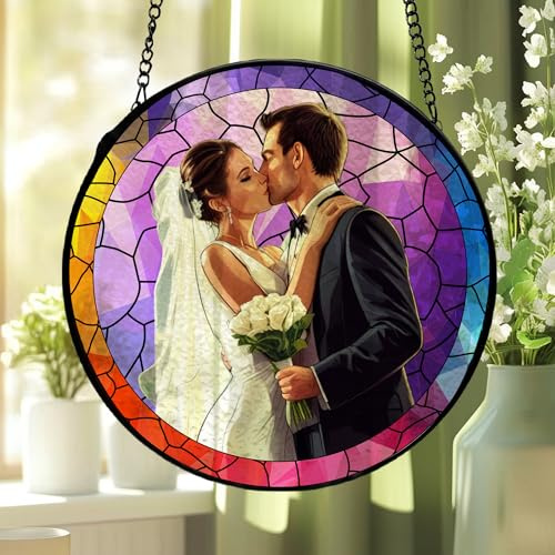 Personalisierter Hunde-Gedenk-Sonnenfänger mit Foto, Buntglas Lichtfänger, Geschenke für Hundeliebhaber, Hunde-Gedenkornament, Geschenke zum Verlust von Hunden/Katzen-Name, Datum