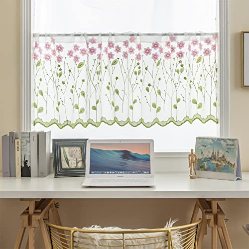 WeeQil Küchen Scheibengardine Voile Bistrogardine Kurzgardine Modern Kurz Küche Kaffee Transparent Landhausstil Kurzstore Gardinen mit Stickerei Kinderzimmer Höhe 30 45 60 cm Hoch, HxB 45x140cm