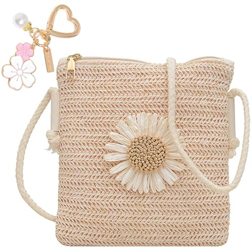 Nievajio Straw Bag Women's Straw Shoulder Bag Vintage Beach Bag, Women's Straw Bags Boho Style, Crossbody Bag for Women's Travel and Vacation