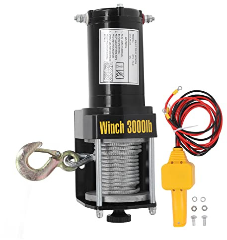 Klanata Kit de cabrestante eléctrico de 24v 3000lbs para ATV UTV, cabrestantes de servicio pesado con gancho de acero e instalación fácil de terminal y aleación de núcleo de