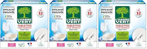 L'Arbre Vert Tablettes Lave Vaisselle Tout En 1 - Ecolabel - 91% d'ingrédients d'origine naturelle - 32 Doses (Lot de 3)