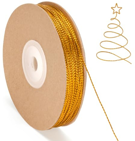 G2PLUS 1mm Gold Metallic Schnur, 100m Gold Kordel Bindfaden DIY Bastelschnur, Verpackungsschnur für Geschenkpapier, Dekoration, Handwerk