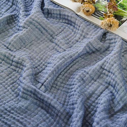 EMME Musselin Decke 230x230 Baumwolle Oeko-TEX Melange Navy Kuscheldecke | 4-Lagig Aus Zweifarbigem Garn – Weiche Tagesdecke Für Erwachsene, Atmungsaktiv Und Vorgewaschen, Ganzjährig Für Bettdecke
