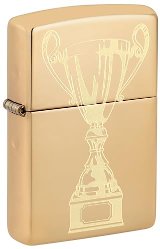 Encendedor Zippo a Prueba de Viento - Trophy, High Polish Brass, Laser Engrave - Recargable - Reutilizable - Diseño a Prueba de Viento - Caja Regalo - Fabricado en Estados Unidos