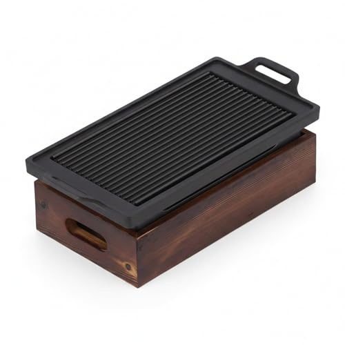 SustVita Grill de barbacoa sin humo, bandeja de piedra de horno de hierro fundido para hornear múltiples barbaco