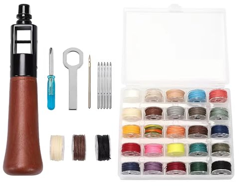 WUTA Advanced Leather Sewing Awl, Leather Repair Kit with 25-Color Premium Waxed Thread, Portable Stitcher Sewing Awl for DIY Repair Craft（0.65 mm）