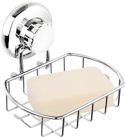1 Pc Suction Soap Dish for Shower, Wall Mounted Shower Soap Holder, Stainless Steel Soaps Dish Silvery Suction Cup Soaps Holder, Suitable for Bathroom Bathtub and Kitchen Sink