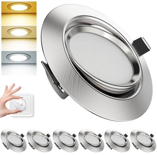 ACELIFE LED Einbaustrahler 230V, 5W 600LM Dimmbar Deckenspots Flach 30° Schwenkbar Einbauleuchten 68-80mm IP44 Ultra Flach Einbauspots für Badezimmer Küche Wohnzimmer 6er Set