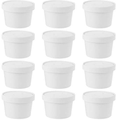 DECHOUS 25 Set Tazze da Dessert Usa e Getta da 8 Oz con Coperchio Bianco Contenitori per Gelato e Insalata Adatte per Fast Food e Negozi di Tè al Latte