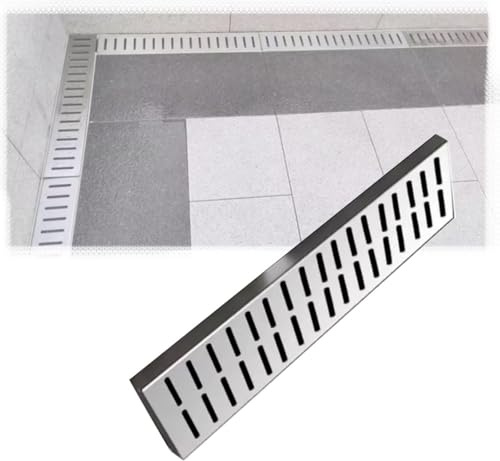 MACAGGTNTU Griglia Di Drenaggio In Acciaio Inox, Rettangolare Griglia A Canale Filtro Canaletta Scolo Acqua Piovana Per Terrazza, Piscina, Marciapiede(50x15CM(20x6))
