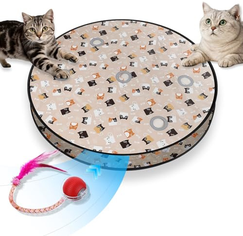 Starvortex Juguetes para Gatos, Juguete Interactivo para Gatos de Interior Bola Rodante Automática con Movimiento Aleatorio, Juego de Atrapar Ratones con Alfombrilla de 5 Agujeros, Recargable por USB