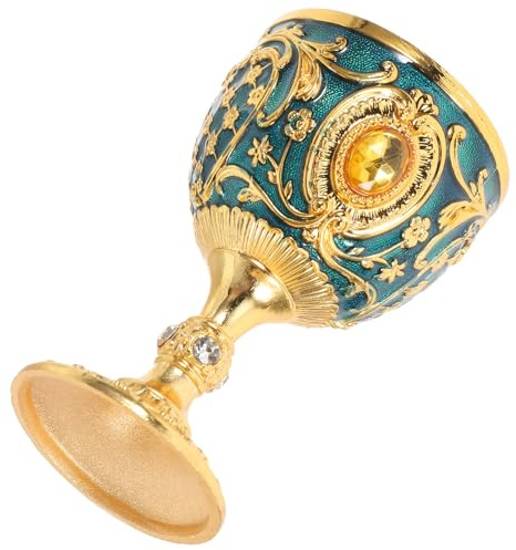 DONFAMDS Cáliz Vintage de Metal Resistente, Copa de Vino de Cobre Decorativa en Color Oro Transparente Azul, Diseño Retro para Uso en Altar y Decoración de Halloween, Vaso Creativo