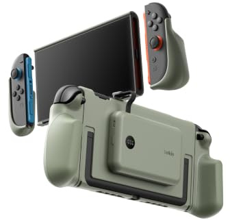 Belkin Gaming Agarres con Batería Externa 10000mAh Nintendo Switch 2 -Verde | Power Bank Magnético Extraíble 10000 mAh, 30W, Compatible con el Soporte, Empuñaduras Ergonómicas Antideslizantes y Pantalla