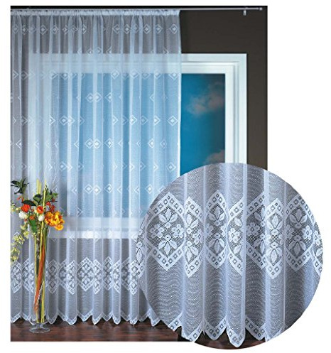 Philomena - Cortina de jacquard con banda universal y diseño floral, color blanco, 500 x 245 cm