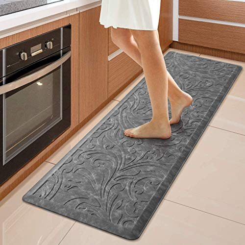 KMAT Küchenmatte, gepolstert, Anti-Ermüdung, Bodenmatte, wasserdicht, rutschfest, Stehmatte, ergonomischer Komfort, für Zuhause, Büro, Waschbecken, Wäsche, Schreibtisch, 43,9 cm (B) x 152,4 (L), Grau