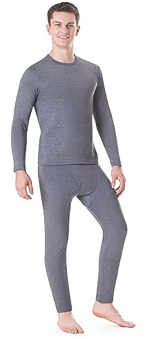 Rocky Thermal Underwear Men Long Johns Men Thermal Underwear Thermals Mens Base Layer Mens Thermals Top and Bottom Set (Melange Grey, Large, Standard Weight - 185 GSM, One Pack)