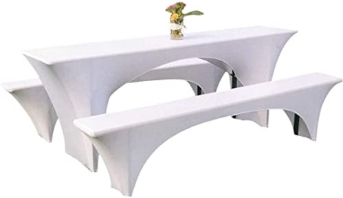 EBETA E Elastisch Biertischhussen Bierbank-Auflage & Tischdecke 3 TLG-Set 70cm Breite Bierzeltgarnitur Stretch Hussen für Festzeltgarnituren Bierbank Hussen (Weiß, für 70cm Tisch)