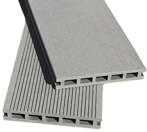 WPC Terrassendielen 22 x 140 mm - Terrassenboden Dielen Komplettset Terrassen-Bausatz mit Unterkonstruktion & Terrassen-Schrauben & Clips - Dielenlänge: 4m, Farbe: Grau | Fläche: 9m²