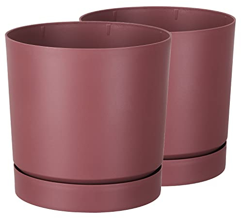 Tymar Macetero con plato, paquete de 2, maceta decorativa de plástico, forma redonda, moderna, para interiores (30 cm de diámetro, 2 unidades)