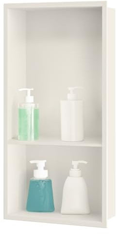 sunrik Nicho de Ducha,Estante de Ducha Empotrado de Acero Inoxidable,Nicho de Pared de Ducha Empotrable en Azulejos，Estantes de Baño Nicho de Doble Capa 60x30x10cm（40/20cm）,Blanco cremoso