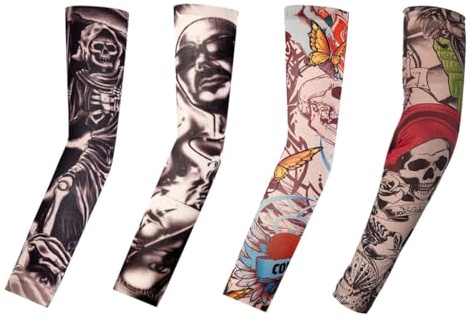 Tabanzhe 4 mangas de tatuaje temporal de moda para brazos, protección solar tribal, floral, dragón, peces, mangas de nailon para brazos, fiesta de disfraces, adecuadas para adultos, niños y