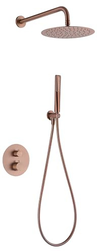 MICE Ensemble de douche thermostatique encastré avec pommeau mural - Douche encastrée avec contrôle de la température - Robinets de salle de bain Série Napoli (Or rose brossé)